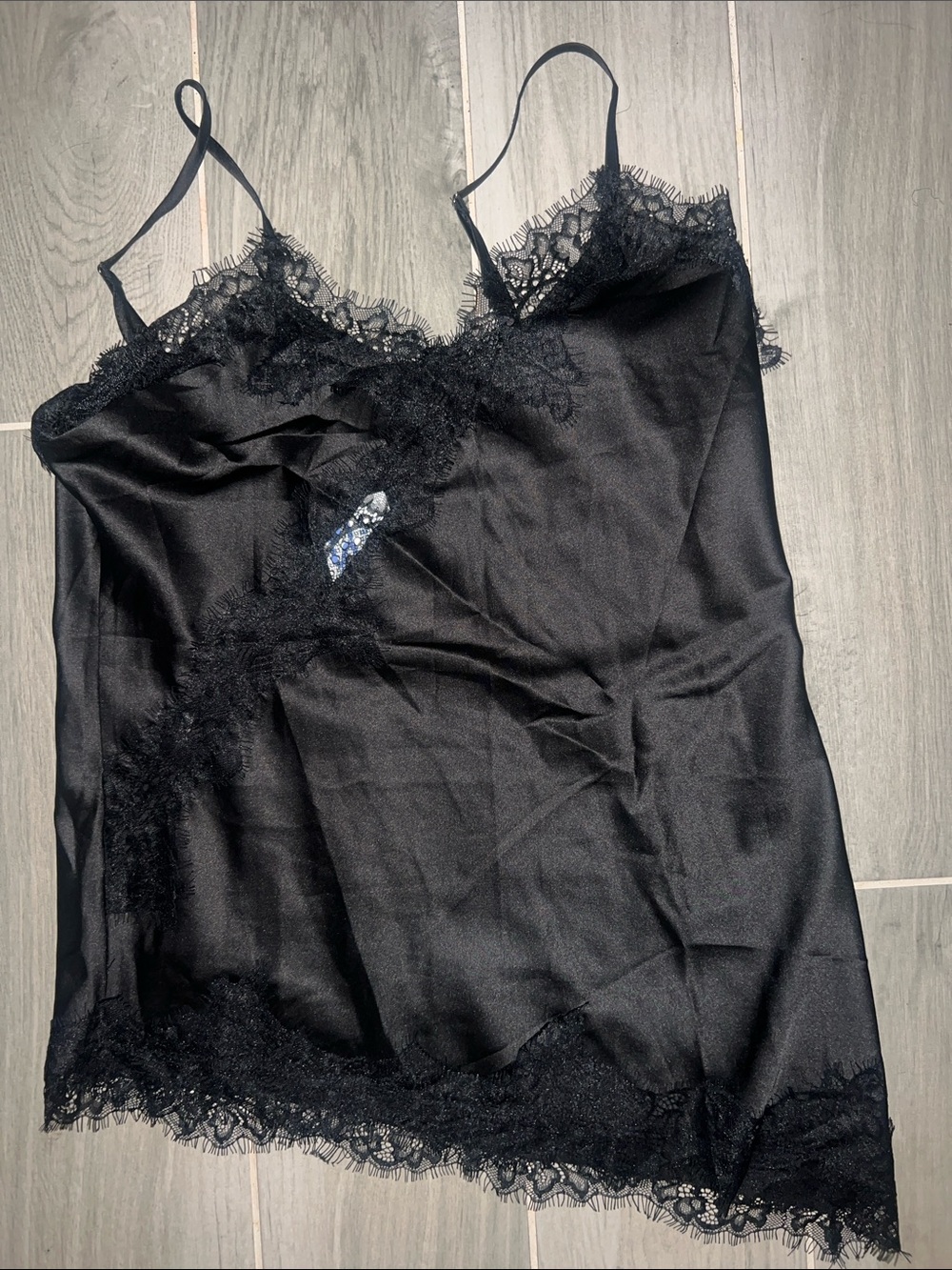 Both Black and Cream Lace Trim Satin Cami Top - Women